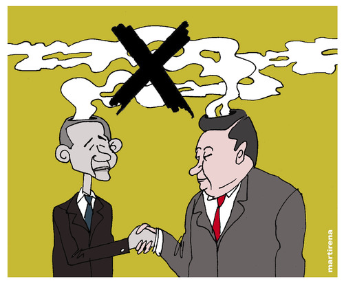 Cartoon: China and USA against the emissi (medium) by martirena tagged china,usa,emissions