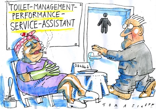 Cartoon: Klofrau (medium) by Jan Tomaschoff tagged management,toiletten,management,toiletten