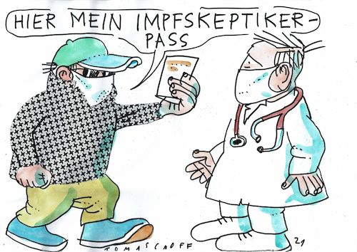 Cartoon: skeptisch (medium) by Jan Tomaschoff tagged corona,impfung,skeptiker,aberglaube,corona,impfung,skeptiker,aberglaube