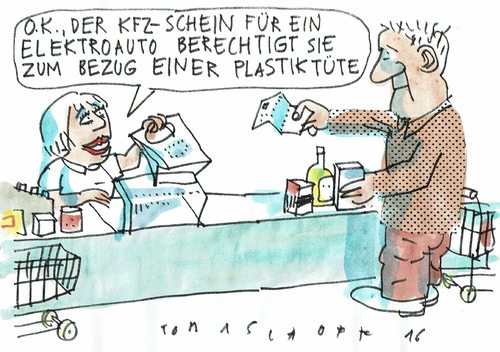 Cartoon: Umweltschutz (medium) by Jan Tomaschoff tagged plastikmüll,umwelt,elektroauto,plastikmüll,umwelt,elektroauto