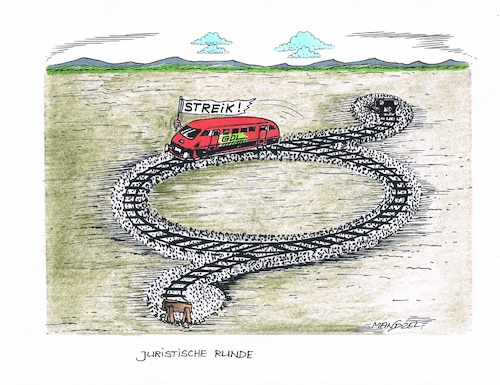 Cartoon: Bahnstreik (medium) by mandzel tagged bundesbahn,streik,juristische,lösung,bundesbahn,streik,juristische,lösung