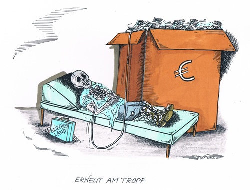 Cartoon: Griechenland am Tropf (medium) by mandzel tagged griechenland,hilfsgelder,verschwendung,europa,griechenland,hilfsgelder,verschwendung,europa