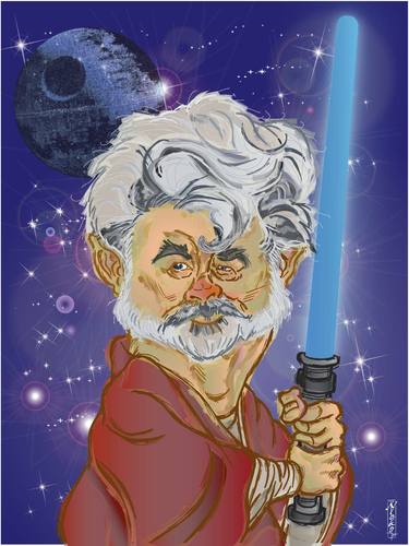 Cartoon: George Lucas (medium) by buzz tagged yoda,jedi