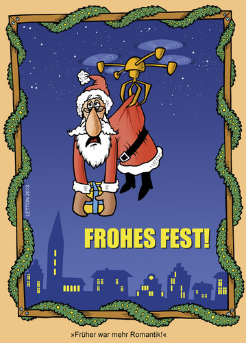 Cartoon: Beste Weihnachtsgrüße! (medium) by Nottel tagged weihnachten,kommerz,bescherung,drohnen,amazon,geschenke,tradition