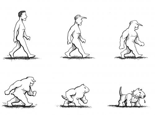 Cartoon: Roots Of The Pittbull (medium) by Pohlenz tagged evolution,dog,dogs,hunde,kampfhund,evolution,menschheit,mensch,hund,hunde,biologie,kampfhund,mann,entwicklung,fortschritt,rückschritt,aufrecht,bulldogge,männlichkeit,tiere,kampf