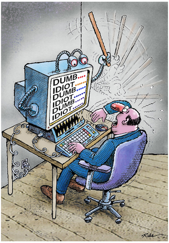 Cartoon: A computer is a cruel teacher - (medium) by Ridha Ridha tagged computer,teacher,cruel