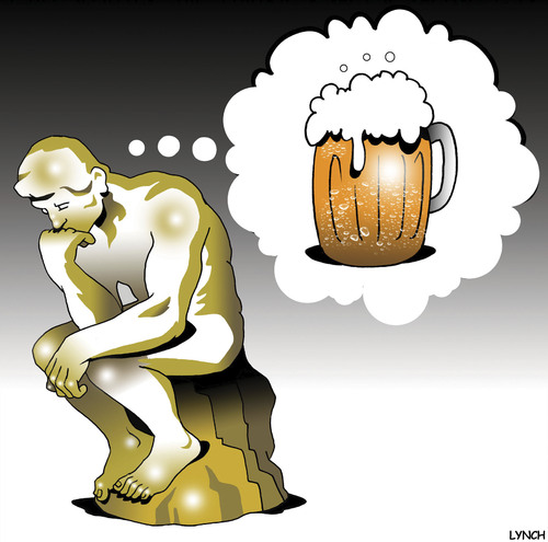 Cartoon: Good thinking (medium) by toons tagged the,thinker,beer,happy,thoughts,statue,sculpture,rodin,drinking