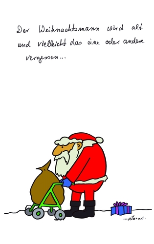 Cartoon: Deine Geschenke? (medium) by tiefenbewohner tagged weihnachten,weihnachtsmann,alt,rollator,geschenke,demenz,vergessen