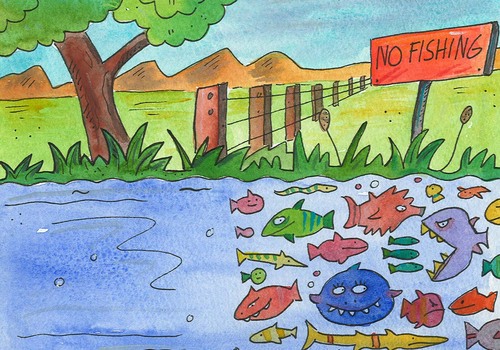 Cartoon: fische fischerei angeln (medium) by sabine voigt tagged fische,fischerei,angeln,umwelt,wasser,naturschutz
