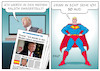 Cartoon: Trump Medien (small) by Erl tagged usa,präsident,donald,trump,medien,darstellung,wahrheit,lüge,fake,news,selbstdarstellung,zeitung,fernsehen,aussage,charlottesville,rechtsextremismus,gewalt,rassismus,rechtspopulismus,starker,mann,held,superman,karikatur,erl
