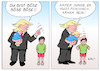 Cartoon: Vater Trump (small) by Erl tagged politik,usa,präsident,donald,trump,rechtspopulismus,nationalismus,rassismus,ausgrenzung,worte,bahnen,taten,terrorismus,massaker,gewehr,erklärung,psychisch,krank,vater,söhne,twitter,karikatur,erl