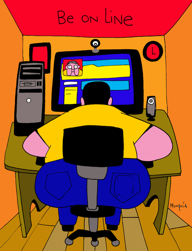 Cartoon: Be online (medium) by Munguia tagged calcamunguia,online,line,in,linea,fat,computer,facebook,tech