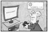 Cartoon: Gamescom (small) by Kostas Koufogiorgos tagged karikatur,koufogiorgos,illustration,cartoon,gamescom,merkel,wahlkampf,videospiel,messe,computer,neuland
