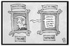 Cartoon: Wort des Jahres (small) by Kostas Koufogiorgos tagged karikatur,koufogiorgos,illustration,cartoon,trump,postfaktisch,person,des,jahres,usa,präsident,sprechblase,worthülse,politik