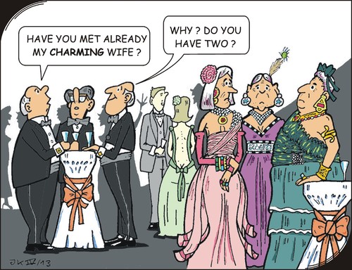 Cartoon: Charming (medium) by JotKa tagged charming,embarassing,boaster,opulence,old,youth,jewelry,faschion,society,gentlemen,ladies,manager,elites,opera,receptions,celebrations,party