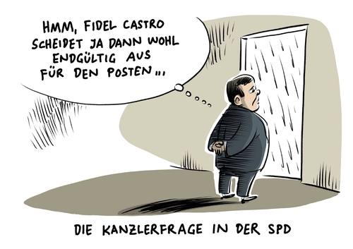Cartoon: SPD Kanzlerkandidatur (medium) by Schwarwel tagged partei,spd,scholz,gabriel,sigmar,kanzlerin,kandidat,kanzlerkandidatur,kanzler,schwarwel,karikatur,castro,fidel,spd,partei,kanzler,kanzlerkandidatur,kandidat,kanzlerin,sigmar,gabriel,scholz,fidel,castro,karikatur,schwarwel