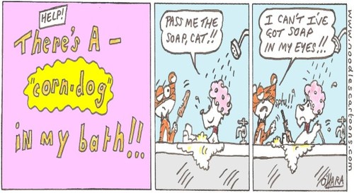 Cartoon: corn-dog!. (medium) by noodles cartoons tagged cat,dog,bath,cartoon,fun