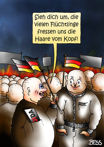 Cartoon: braune Urängste (medium) by besscartoon tagged rechts,pegida,politik,deutschland,flüchtlinge,demonstranten,demo,rechtsextreme,nazis,ausländerfeindlichkeit,fremdenfeindlichkeit,bess,besscartoon