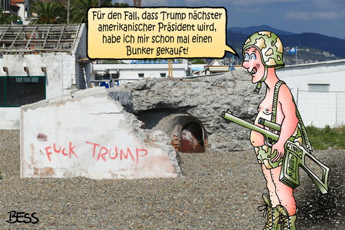 Cartoon: Fuck Trump (medium) by besscartoon tagged amerika,donald,trump,fuck,republikaner,bunker,krieg,militär,waffen,gewalt,präsident,wahlen,bess,besscartoon