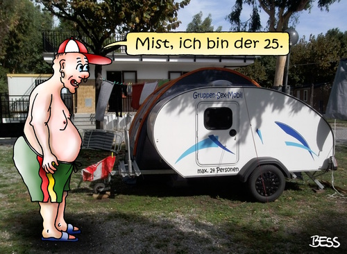 Cartoon: Gruppen-Sex-Mobil (medium) by besscartoon tagged camping,mist,gruppensex,urlaub,ferien,luxus,mann,wohnwagen,caravan,bess,besscartoon