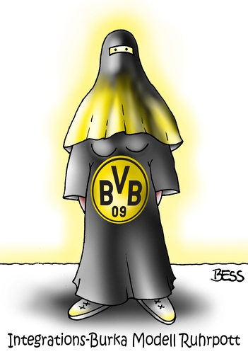 Cartoon: Integrations-Burka (medium) by besscartoon tagged ruhrpott,bvb,dortmund,frau,burka,islam,integration,flüchtlinge,religion,bess,besscartoon