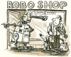 Cartoon: Roboshop (small) by GB tagged roboter mensch shop achtung missachtung clochard musiker almosen milde gabe knauser