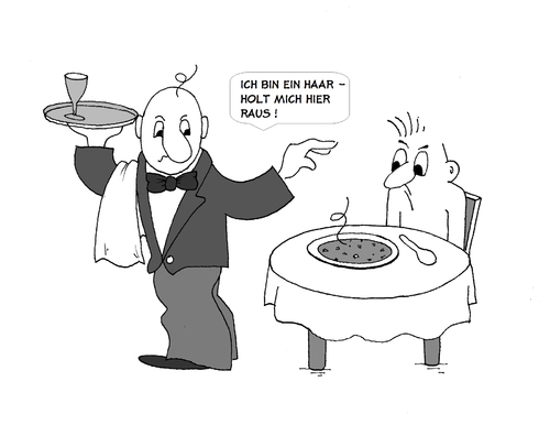 Cartoon: Das Haar in der Suppe (medium) by Retlaw tagged fressen,die,jetzt,auch,haare,vom,kopf
