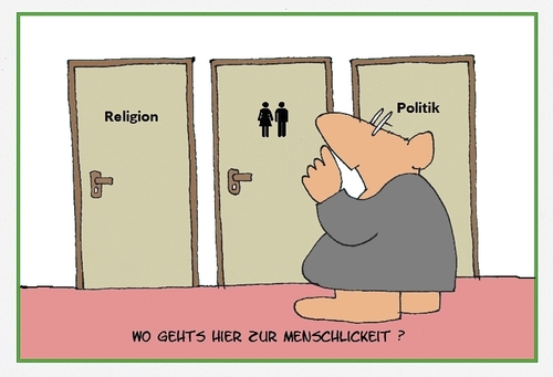 Cartoon: Suche nach Menschlichkeit (medium) by Retlaw tagged welche,tür,führt,zur,menschlichkeit