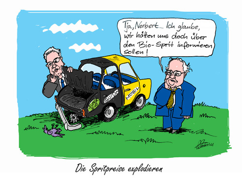 Cartoon: Die Spritpreise explodieren (medium) by Mario Schuster tagged mario,schuster,brüderle,röttgen,politik,karikatur,cartoon