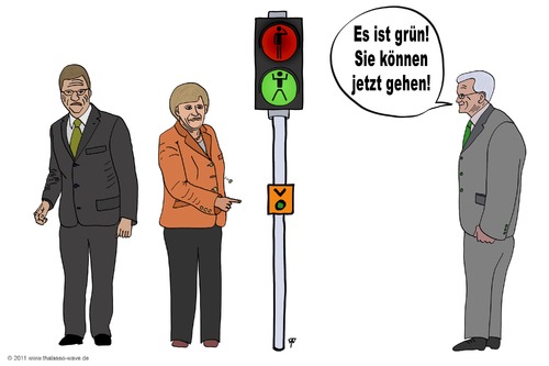 Cartoon: Es ist grün! (medium) by thalasso tagged merkel,westerwelle,kretschmann,wahl,wahlniederlage,grün,rot,ampel,cdu,fdp,grüne