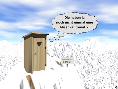 Cartoon: Everest (medium) by thalasso tagged berg,toilette,klo,klobrille,himalaya,mount,everest,gipfel,klohäuschen