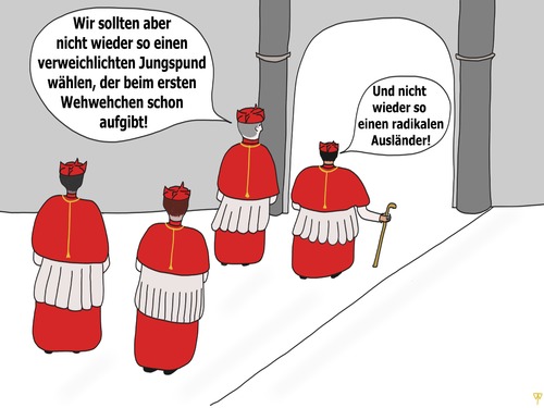 Cartoon: Konklave (medium) by thalasso tagged papst,konklave,kirche,rom,kardinäle,papstwahl,benedikt,rücktritt