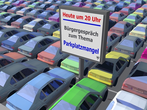 Cartoon: Parkplatzmangel (medium) by thalasso tagged verkehr,auto,parkplatz,bürgerversammlung,traffic,cars,parking,lot,area,space