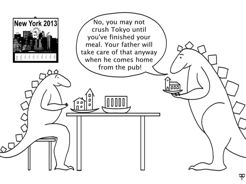 Cartoon: Godzilla at Home (medium) by thalasso tagged monster,tokio,tokyo,godzilla