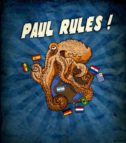 Cartoon: Paul Rules ! (medium) by Thomas Berthelon tagged berthelon,thomas,worldcup,world,cup,2010,mondial,football,paul,octopus