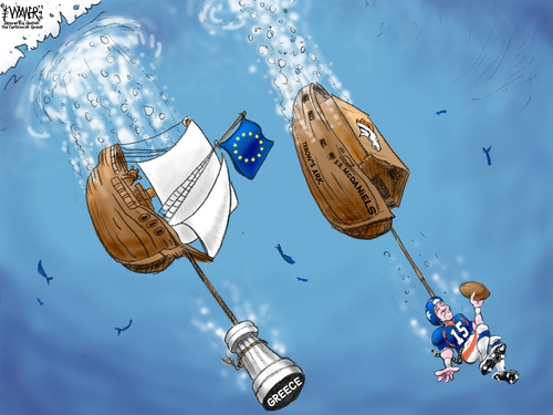 Cartoon: Anchors (medium) by karlwimer tagged football,business,greece,usa,tebow,ships,eu,euro,broncos,ark