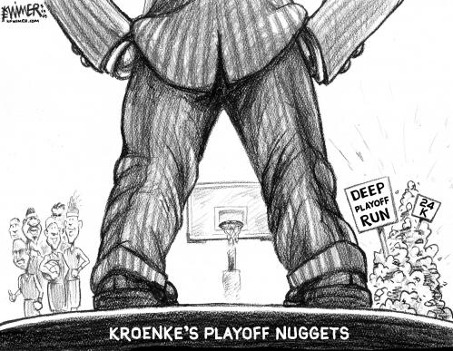 Cartoon: Kroenkes Playoff Nuggets (medium) by karlwimer tagged basketball,nuggets,denver,kroenke,gold,money,playoffs,business