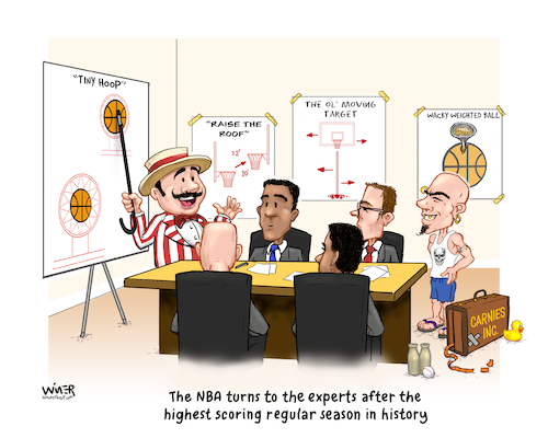 Cartoon: NBA Changes to Assist Defense (medium) by karlwimer tagged nba,basketball,scoring,offense,rules,changes,sports,cartoon