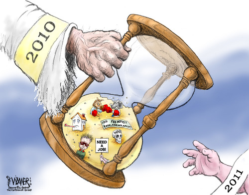 Cartoon: New Years Handoff 11 (medium) by karlwimer tagged debt,deficit,war,politics,northkorea,unemployment,economics,business,2011,2010,newyear