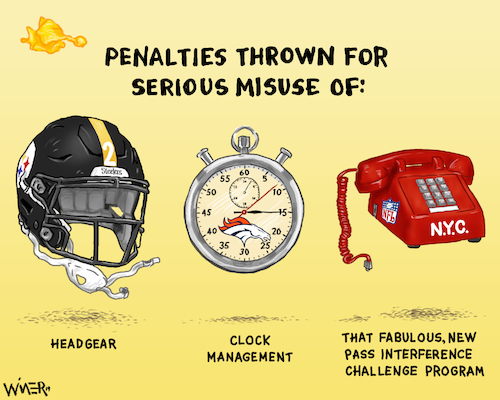 Cartoon: Penalties For the NFL (medium) by karlwimer tagged national,football,league,nfl,american,pittsburgh,steelers,helmet,stopwatch
