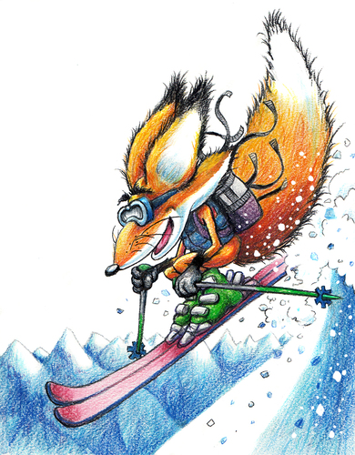 Cartoon: Sammy Free Ski (medium) by karlwimer tagged ski,sammy,freeski,mascot,fox,schilaufen,schi,mountain,snow
