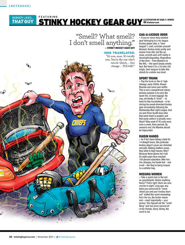 Cartoon: Stinky Hockey Pads Guy (medium) by karlwimer tagged hockey,guy,stink,smell