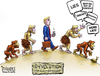 Cartoon: Devolution (small) by karlwimer tagged evolution,devolution,darwin,poltiics,politician,government,usa,monkey,lies,smears,attacks,election