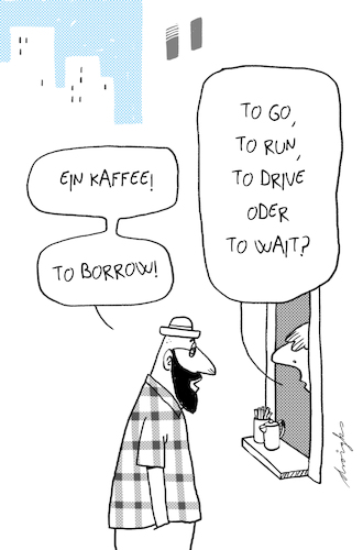 Cartoon: Coffe to borrow (medium) by droigks tagged coffee,to,go,kaffee,urban,coffee,to,go,kaffee,urban