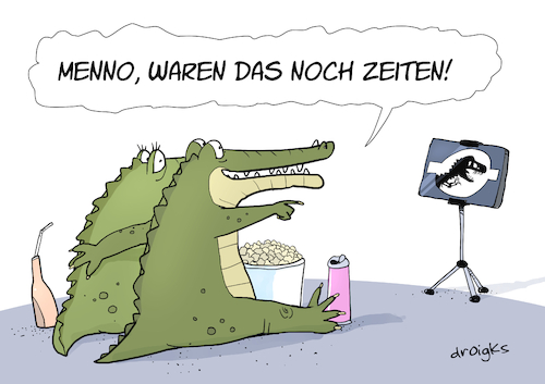 Cartoon: Zeitreise (medium) by droigks tagged droigks,jurassic,park,dinosaurier,archosaurier,diapsiden,pseudosuchia,crurotarsi,evolution,stammesgeschichte,trias,jura,kreidezeit,fossilien,vorfahren,verwandtschaft,riesenkrokodil,meereskrokodil,urzeitkrokodil,reptilien,ueberlebensstrategie,anpassung,lebendes,fossil,droigks,jurassic,park,dinosaurier,archosaurier,diapsiden,pseudosuchia,crurotarsi,evolution,stammesgeschichte,trias,jura,kreidezeit,fossilien,vorfahren,verwandtschaft,riesenkrokodil,meereskrokodil,urzeitkrokodil,reptilien,ueberlebensstrategie,anpassung,lebendes,fossil