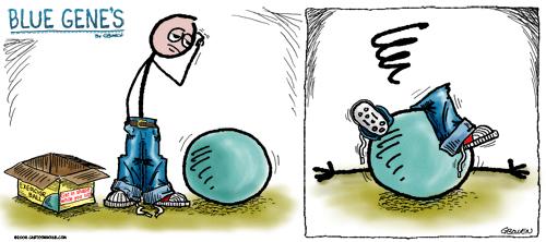 Cartoon: Blue Genes Exercise ball... (medium) by GBowen tagged cartoon,stickman,blue,sad,moody,gbowen