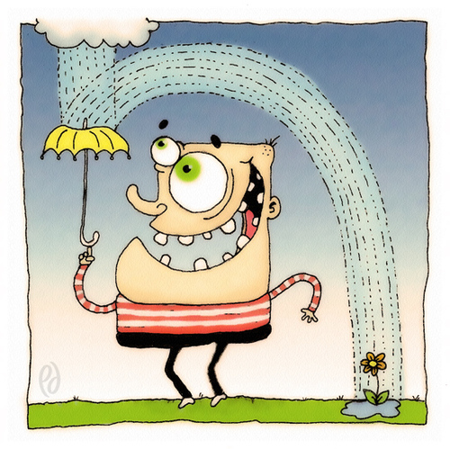 Cartoon: April Shower (medium) by birdbee tagged silly,sketch,april,shower,rain,cloud,unbrella,flower,spring,weather