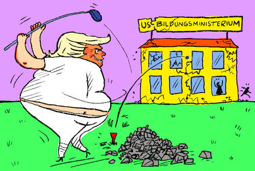 Cartoon: Auflösung US-Bildungsministerium (medium) by leopold maurer tagged trump,usa,präsident,auflösung,bildungsministerium,förderung,streichung,sozial,schwache,unterstützung,republikaner,konservative,liberal,demokratie,golf,zerstörung,donald,leopold,maurer,karikatur,cartoon,trump,usa,präsident,auflösung,bildungsministerium,förderung,streichung,sozial,schwache,unterstützung,republikaner,konservative,liberal,demokratie,golf,zerstörung,donald,leopold,maurer,karikatur,cartoon