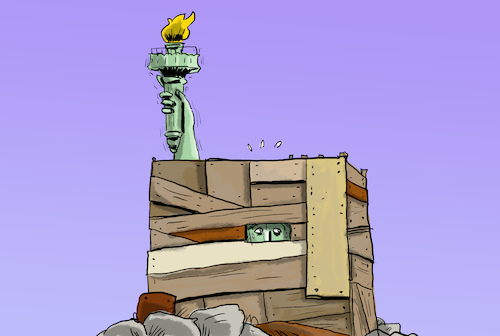 Cartoon: freiheitsstatue verbarrikadiert (medium) by leopold maurer tagged usa,wahl,trump,biden,freiheitsstatue,usa,wahl,trump,biden,freiheitsstatue