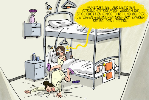 Cartoon: Gesundheitsreform (medium) by leopold maurer tagged gesundheitsreform,einsparungen,kliniken,ärzte,versicherte,patienten,medikamente,gesundheitssystem,warken,krankenkasse,versicherung,leopold,maurer,karikatur,cartoon,gesundheitsreform,einsparungen,kliniken,ärzte,versicherte,patienten,medikamente,gesundheitssystem,warken,krankenkasse,versicherung,leopold,maurer,karikatur,cartoon